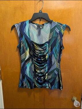 Style & Co. Blue Multi Ruched Front Sleeveless Tank